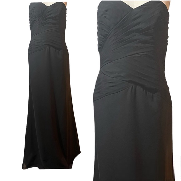 ❤️ NWT! Alfred Angelo Black Chiffon Draped Strapless Dress - Picture 2 of 10